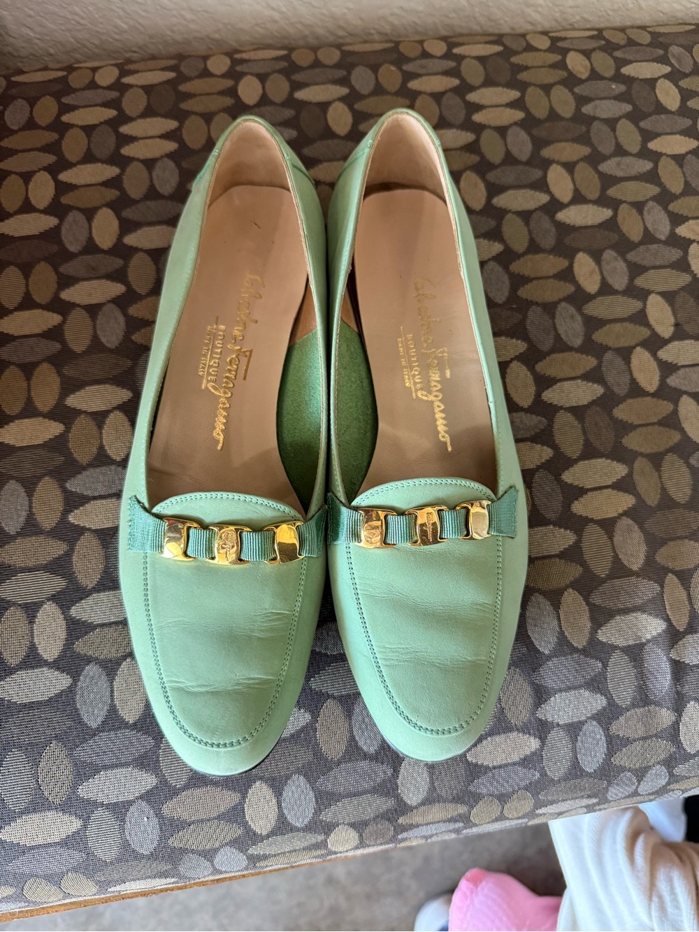 Salvatore Ferragamo Mint Green Leather Loafers with Gold Hardware ( No box)